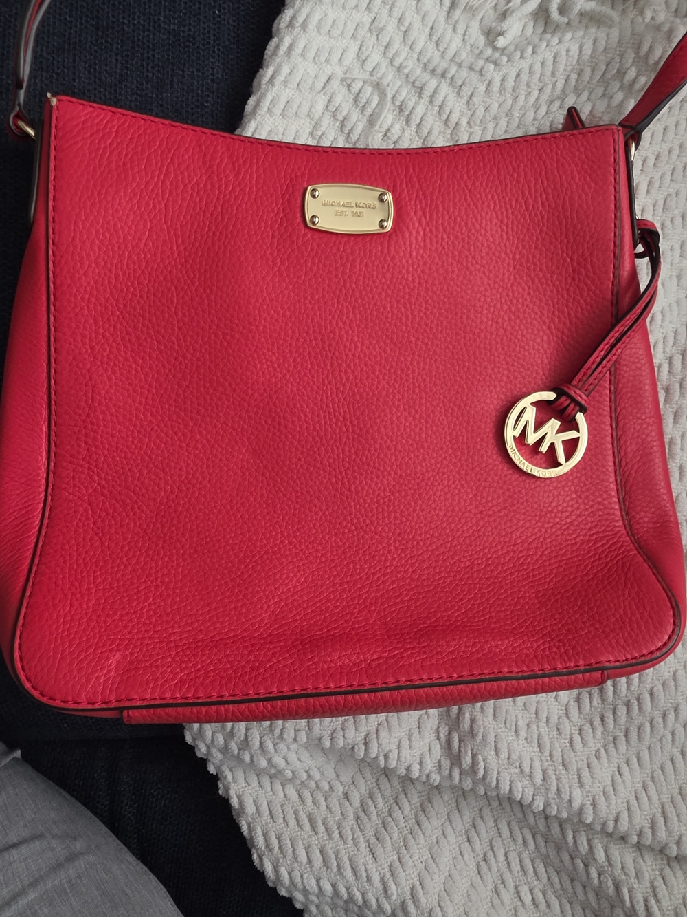 Michael Kors Hot Pink Pebbled Leather Shoulder Bag with Gold Hardware